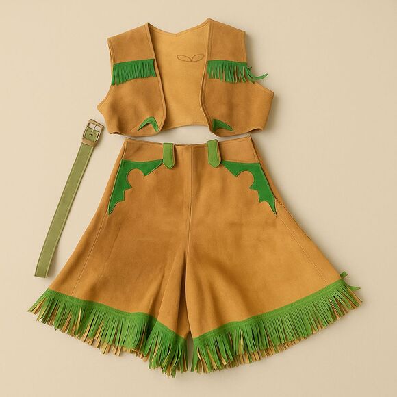 RARE Vintage 1940s Marge Riley Child Fringe Western Set Suede Vest & Culottes - Picture 1 of 16